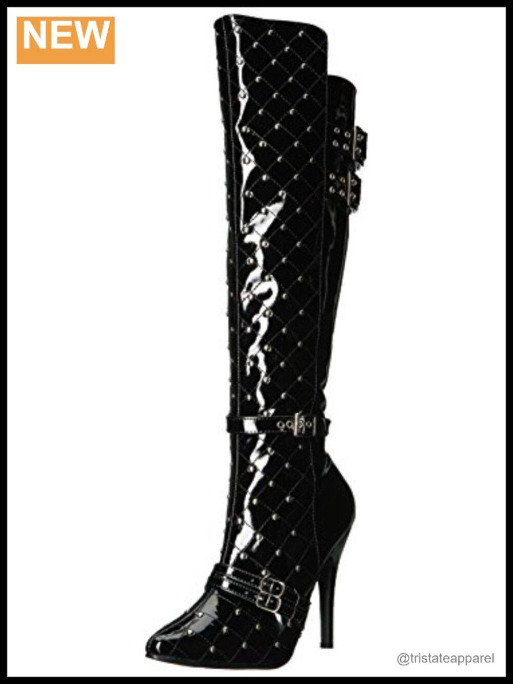Studded Rhinestone Mid-Calf Motorcycle Boots with Block Heel